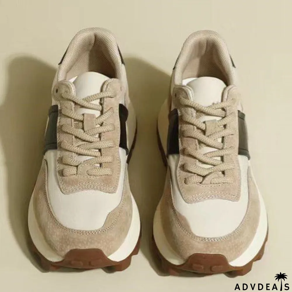 Women's Casual Colorblock Round Toe Flat Heel Sneakers