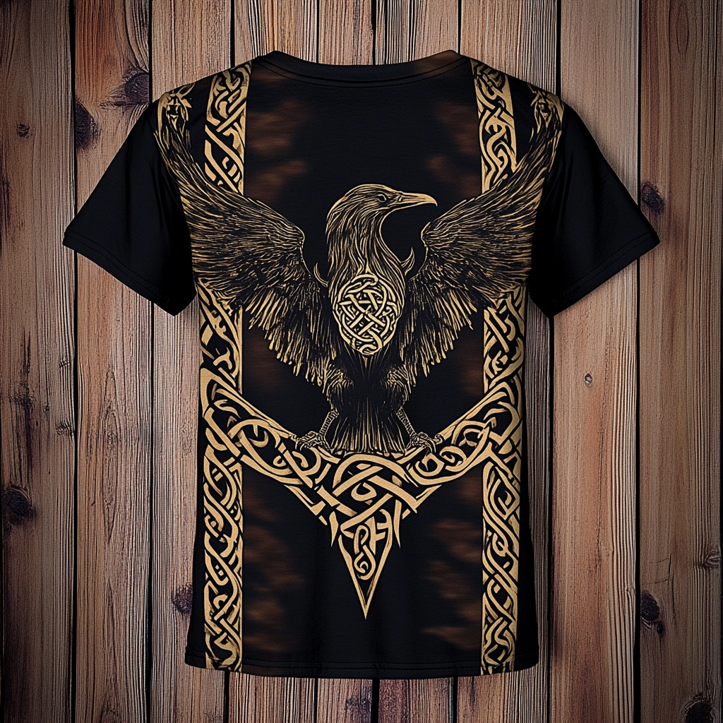 Men's Viking Tribal Celtic Knot Raven Odin Vintage Print T-shirt / Rvogue / Rvogue