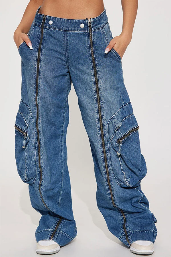 Gradient Hippy Zipped Design Multi Pocket Jeans