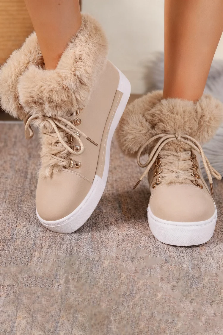 Daily Green Fuzzy Plush Lined Faux Fur Lace Up Round Toe Ankle Boots 2024 - Xpluswear