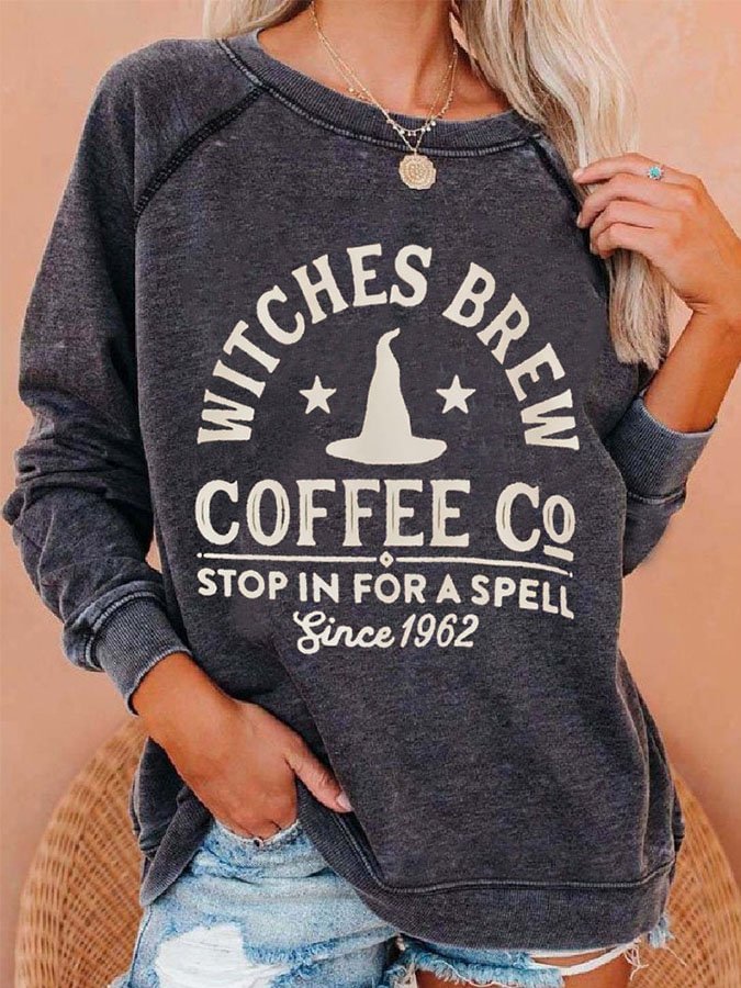 Witches Brew Coffee Printed Long Sleeve Sweatshirt