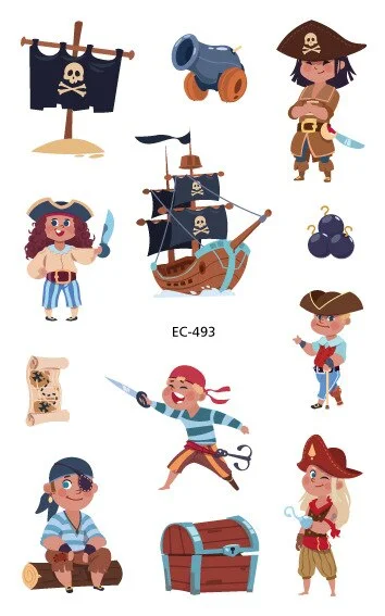 12 kinds Cartoon Pirates Temporary Tattoo Stickers for Kids faux tatouage temporaire Disposable Children Cute Boy Gift