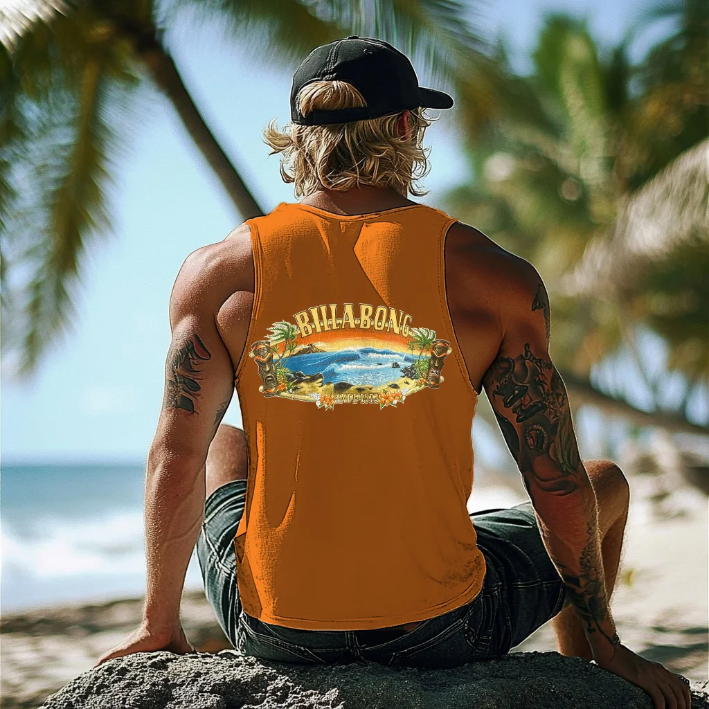  Vibrant Orange Sleeveless Muscle Tee for Summer Adventures