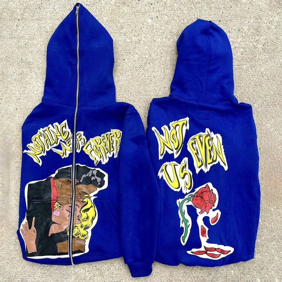 Casual Street Style Statement Full Zip Print Hoodie