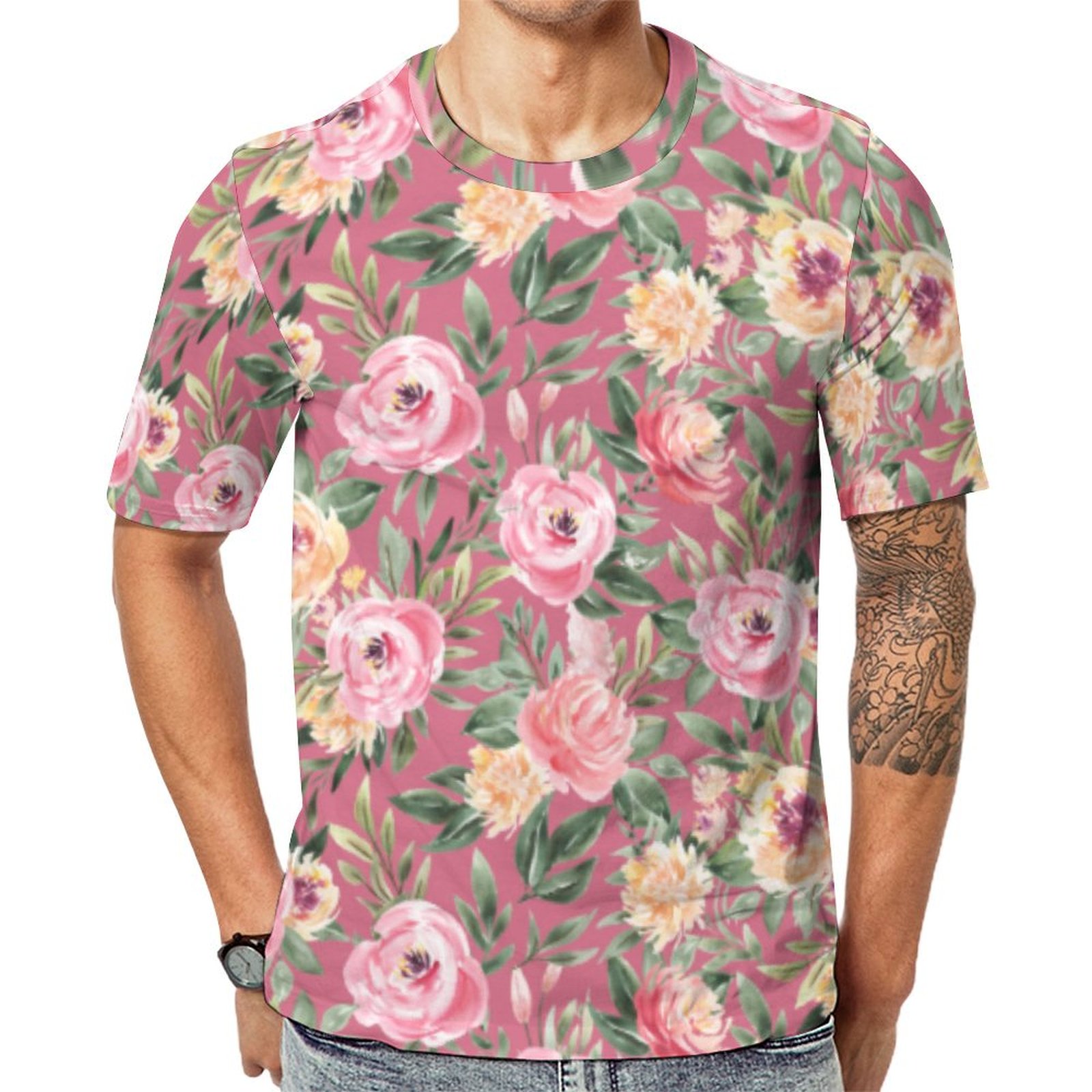 Mauve And Golden Peonies Country Garden Floral Short Sleeve Print Unisex Tshirt Summer Casual Tees for Men and Women Coolcoshirts