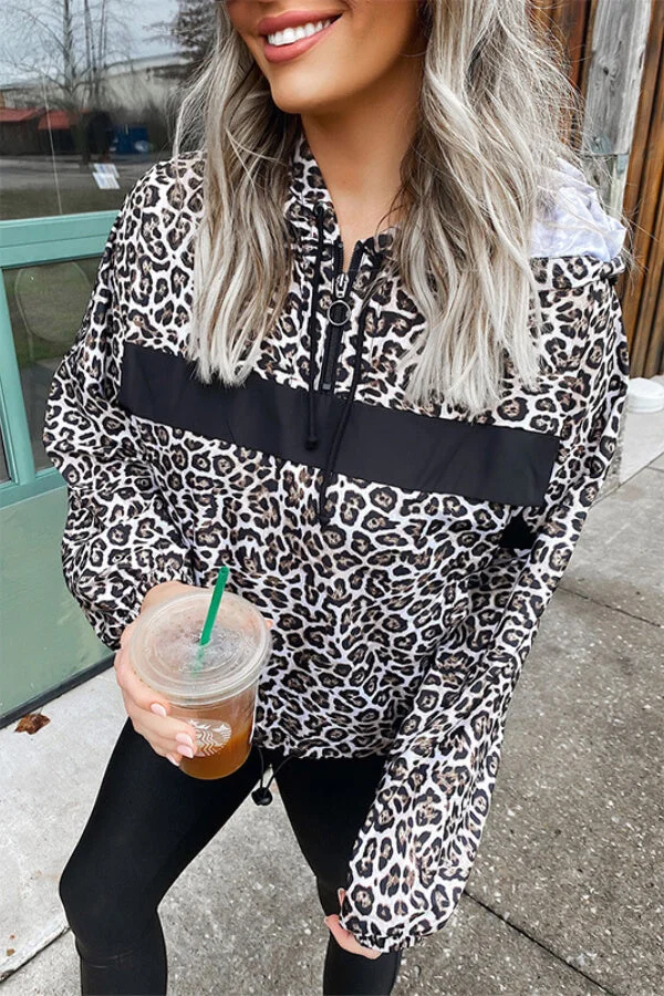 Fashion Casual Leopard Print Loose Hoodie