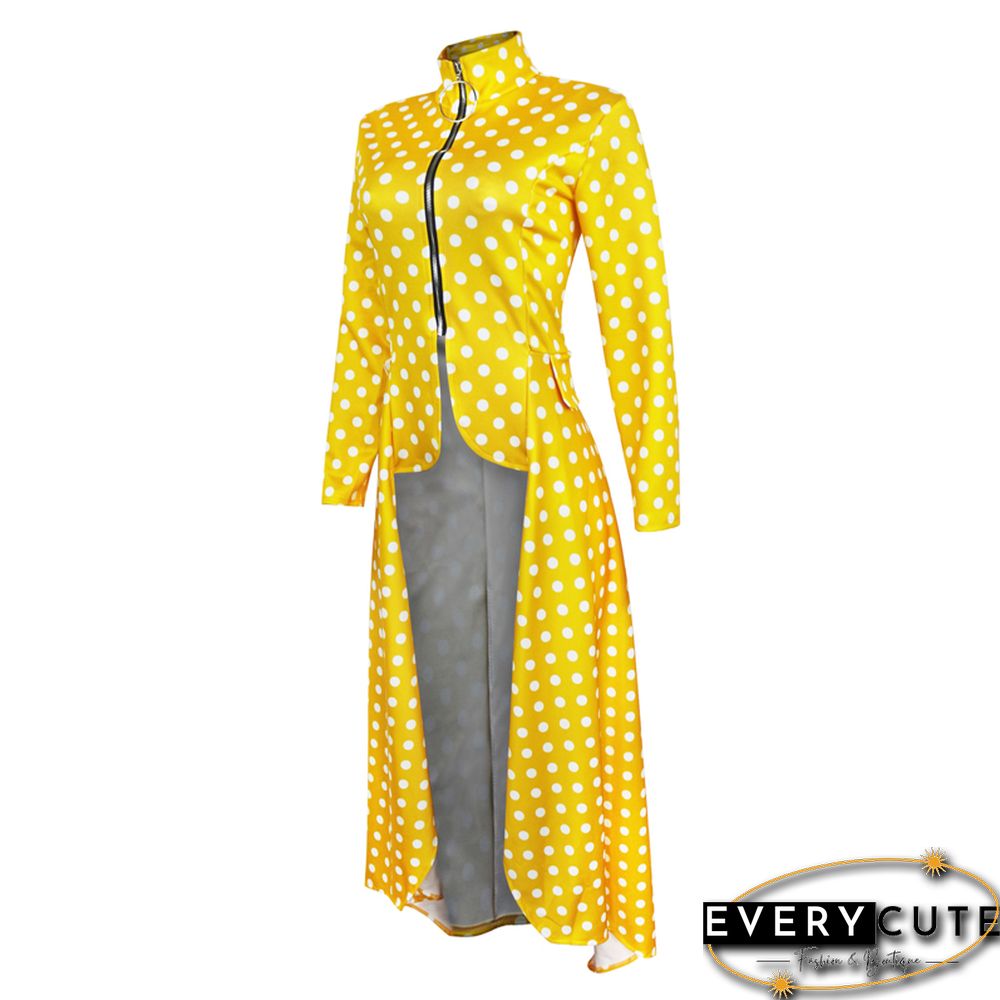 Yellow Polka Dot Front Zipper Casual Dress