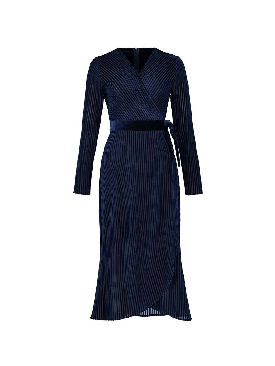 Knitted Dress Vintage Striped V Neck Lace Up Long Dress
