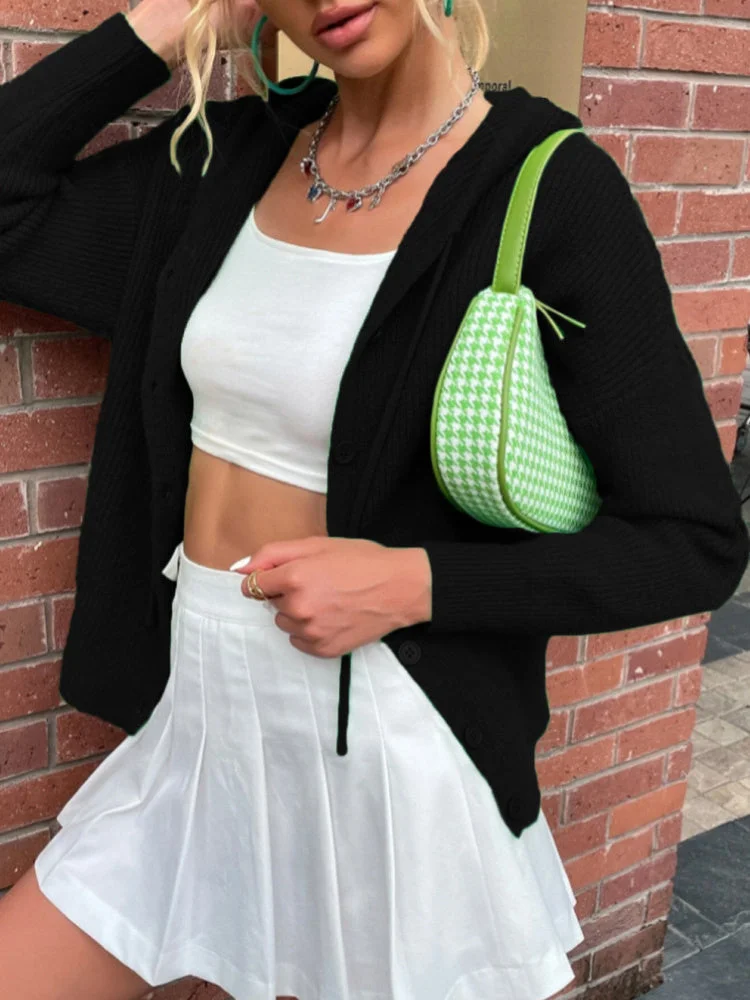 Women's Long Sleeve V-neck Lace-up Hooded Knit Seawter Tops