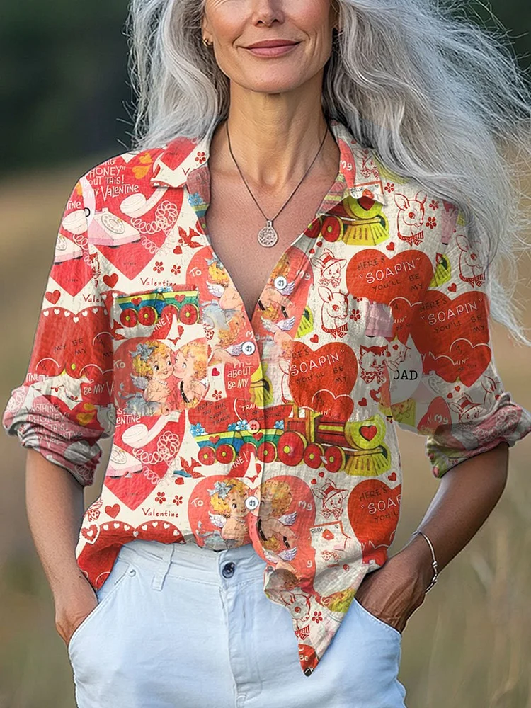 Women's  Valentine's Day Art Print Casual Long Sleeve Comfortable Cotton Shirt