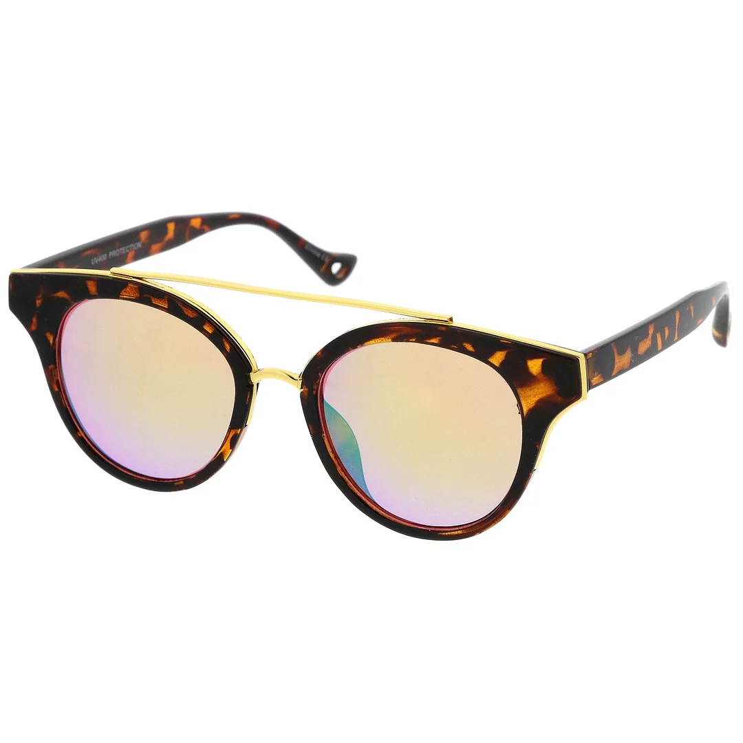 Double Nose Bridge Round Colored Mirror Lens Cat Eye glasses 51mm