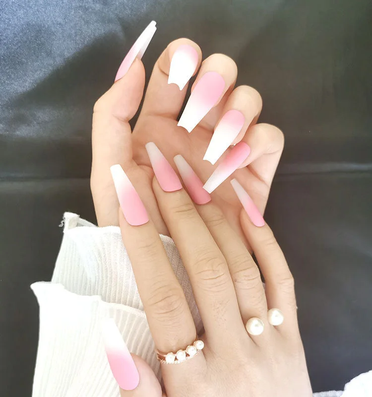 Fashion 24pc/set 10 Sizes Fake Nails Full Cover French False Nail Tips With Double-Sided Nail Adhesive Tab Press On Nails Art-Nail Inspo