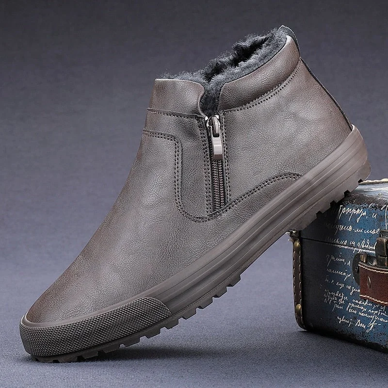 Trend Classic Men Casual Plush Shoes Winter All-match Zip Opening Male Footwear High-top Warm Lined Shoes Fashion New Arrivals