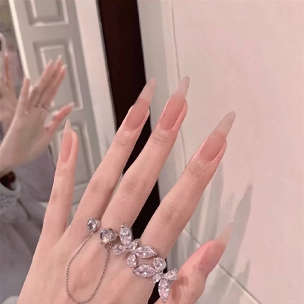 24pcs/box matte False Nail Tips With Glue pink color long Ballerina Nails detachable  Press on Nails Art Fake nails Stickers TY-Nail Inspo