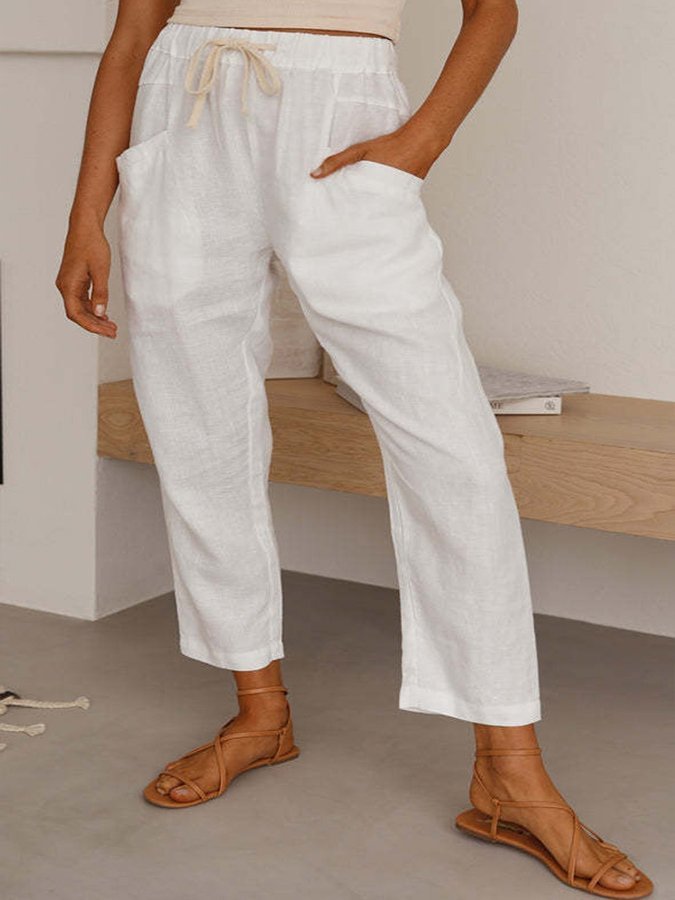 Women's Cotton Linen Lace-Up Casual Pants