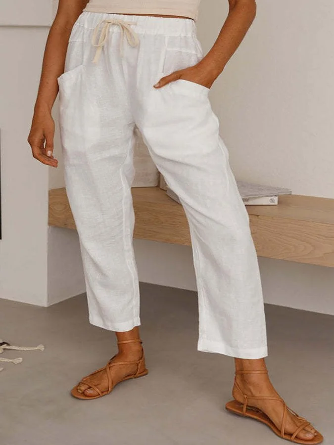 Women's Cotton Linen Lace-Up Casual Pants
