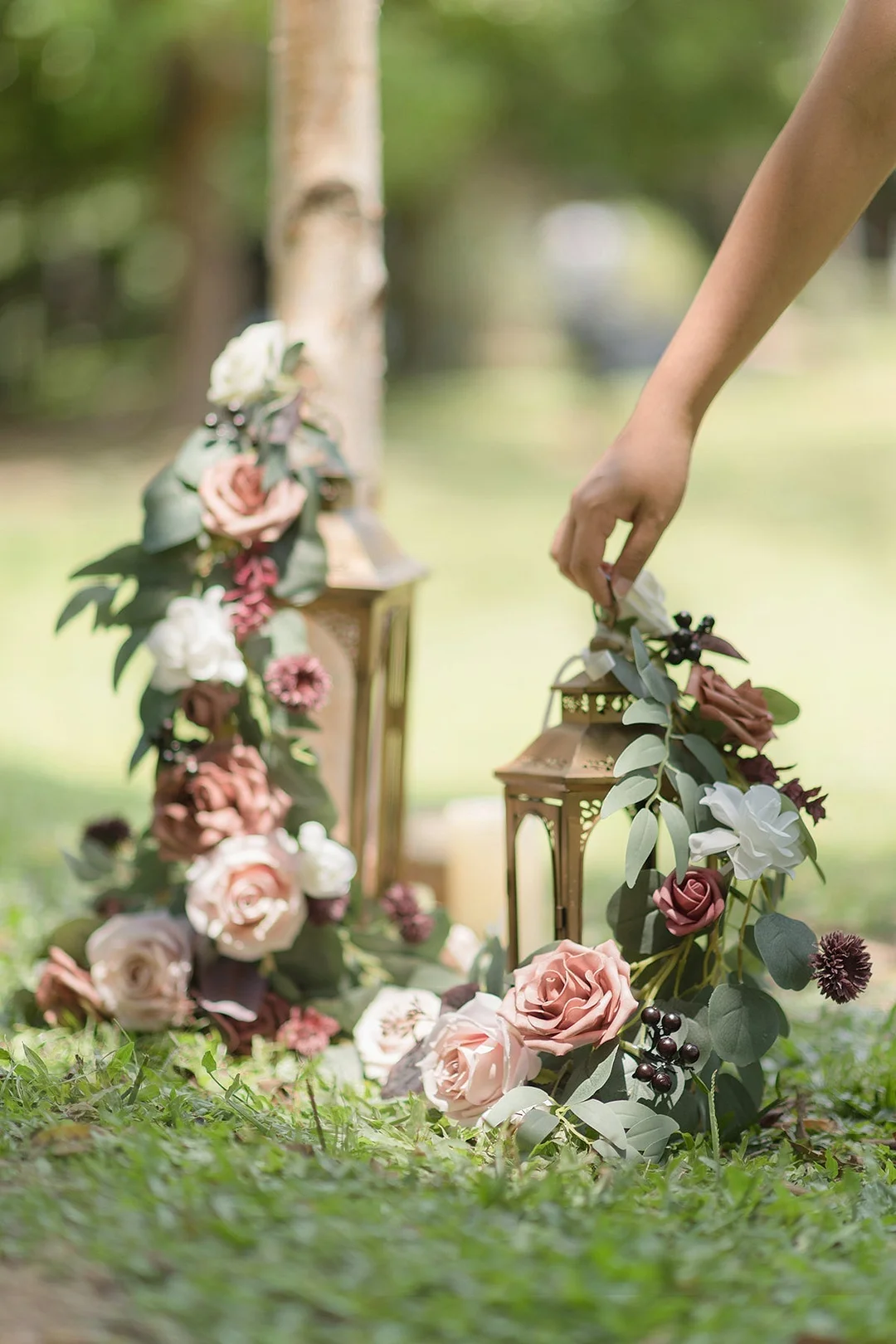 Lantern Floral Arrangements in Dusty Rose & Mauve