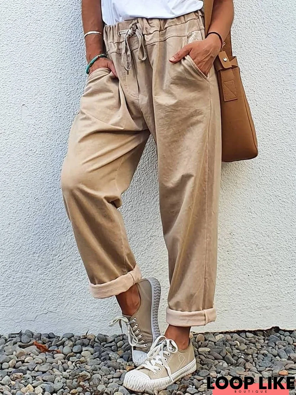 Khaki Vintage Cotton-Blend Pants