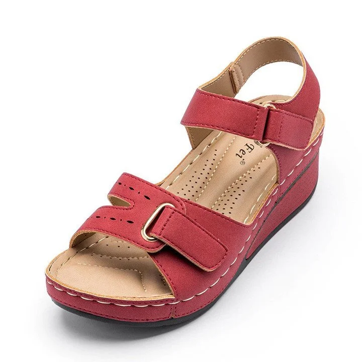 Orthopedic Wedge Velcro Leather Sandals For Women Casual Breathable Hollow Out  Stunahome.com