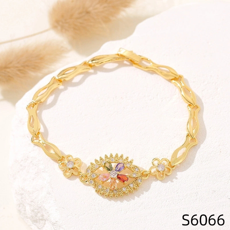 Minimalist Flower Copper Inlay Zircon Bracelets