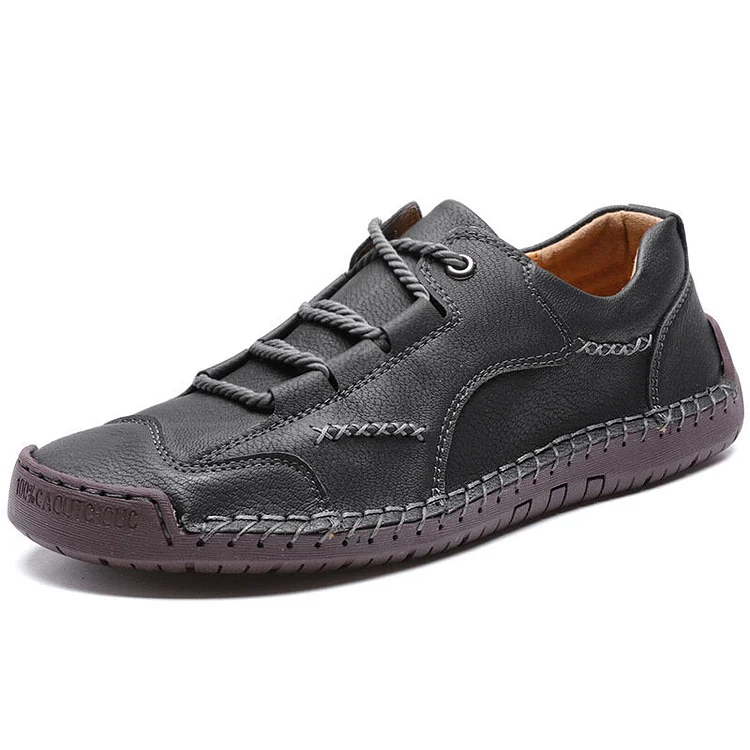 Men Hand Stitching Outdoor Soft Lace Up Microfiber Leather Shoes