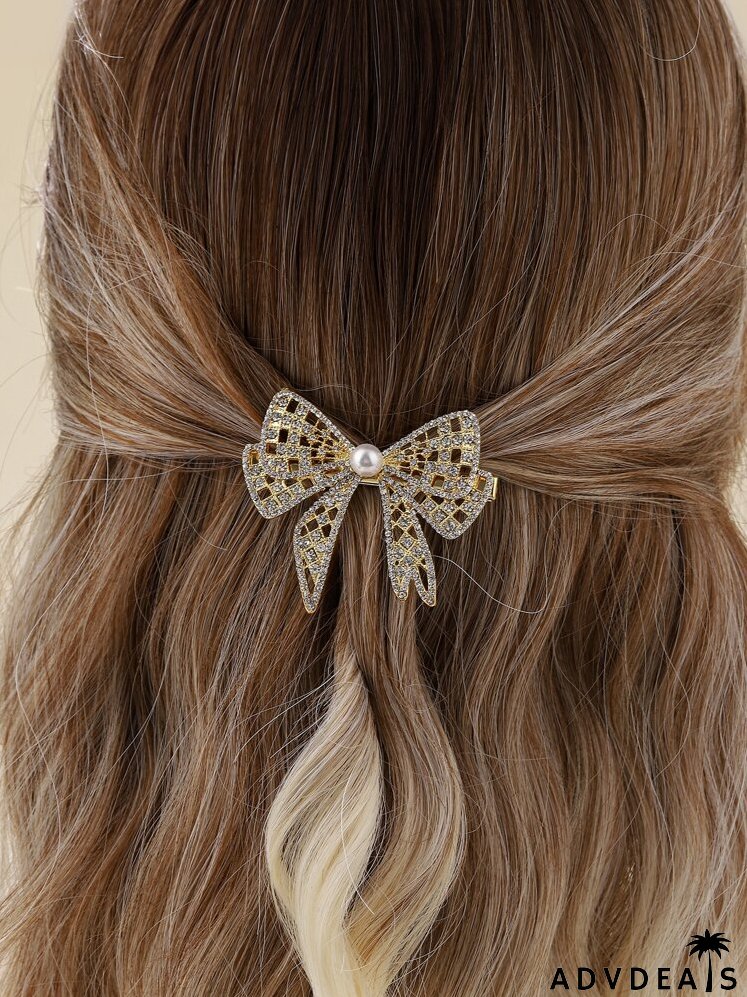Faux Pearl & Rhinestone Bow Decor Alligator Hair Clip