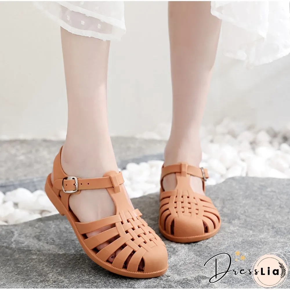Womens Sandals Jelly Shoes Summer Ankle Strap Rubber Soft Sole Non-Slip Mom Casual