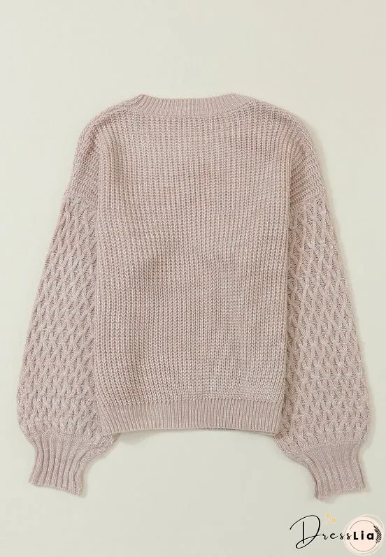 Cable-Knit Round Neck Dropped Shoulder Sweater