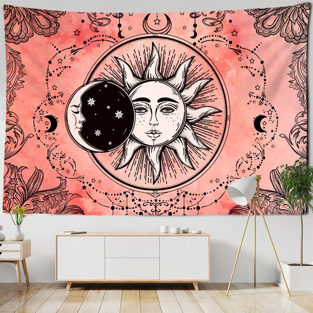 White Black Sun Moon Witchcraft Tapestry India Mandala Celestial Wall Hanging Hippie Wall Carpets Psychedelic Dorm Home Decor