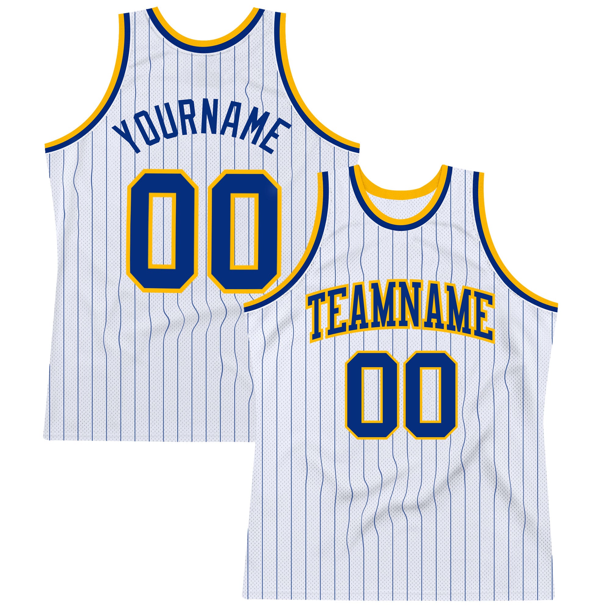 Custom White Royal Pinstripe Royal-Gold Authentic Basketball Jersey | captainssportss.com