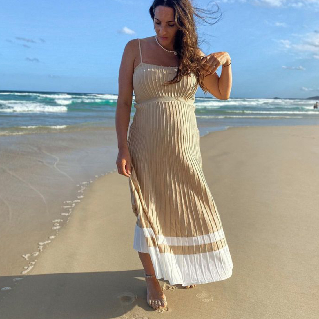 Ootddress Backless Ribbed Maxi Dress For Women Summer New Holiday Party Stretch High Waist Bodycon Maternity Dresses Knit Sundress