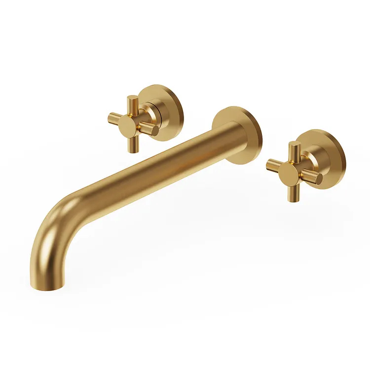 EVERSTEIN Two-Handle Wall Mount Bathtub Faucet in Brushed Gold, 11.69" Spout Reach