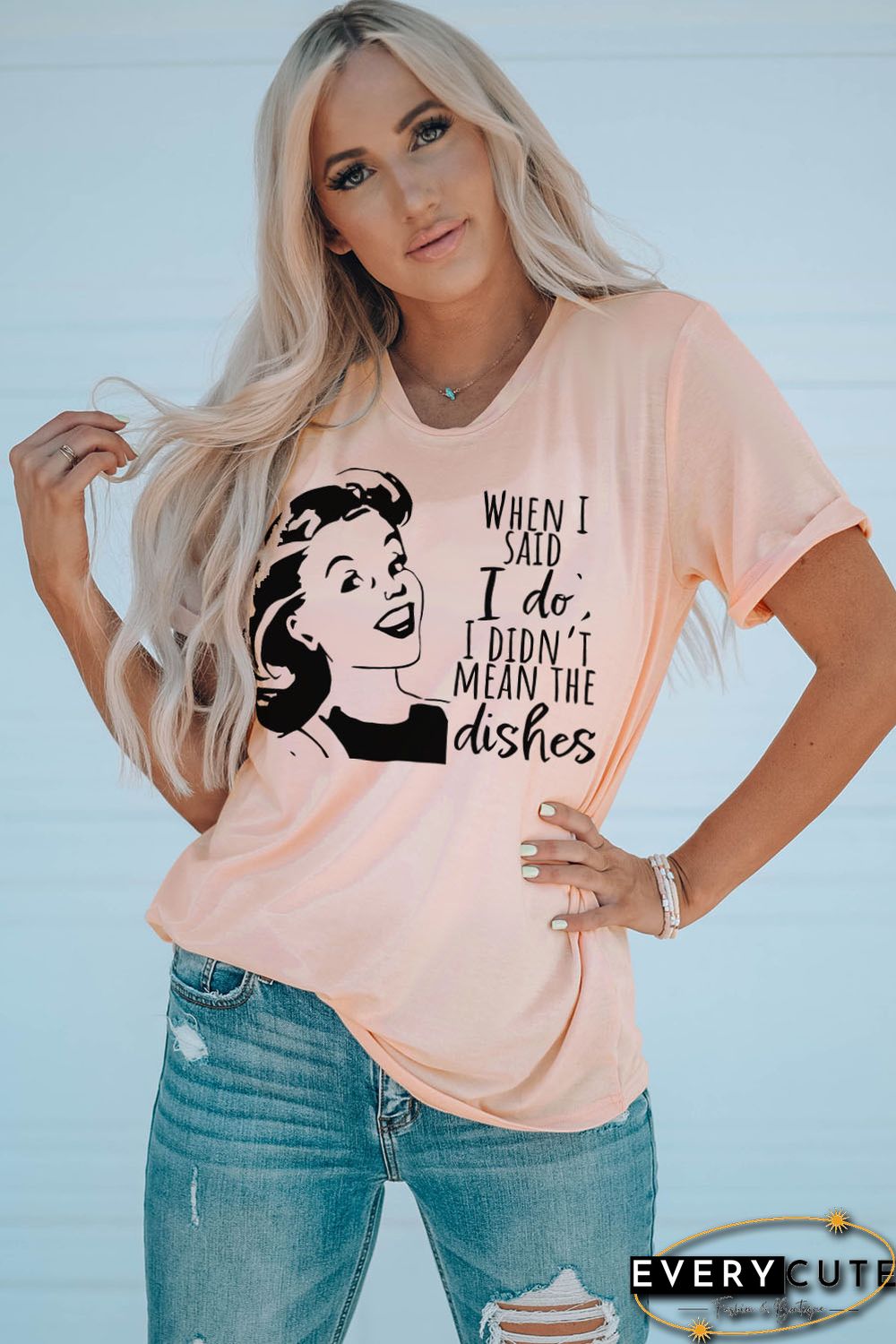 Pink Funny Letters Figure Print Short Sleeve Graphic Tee