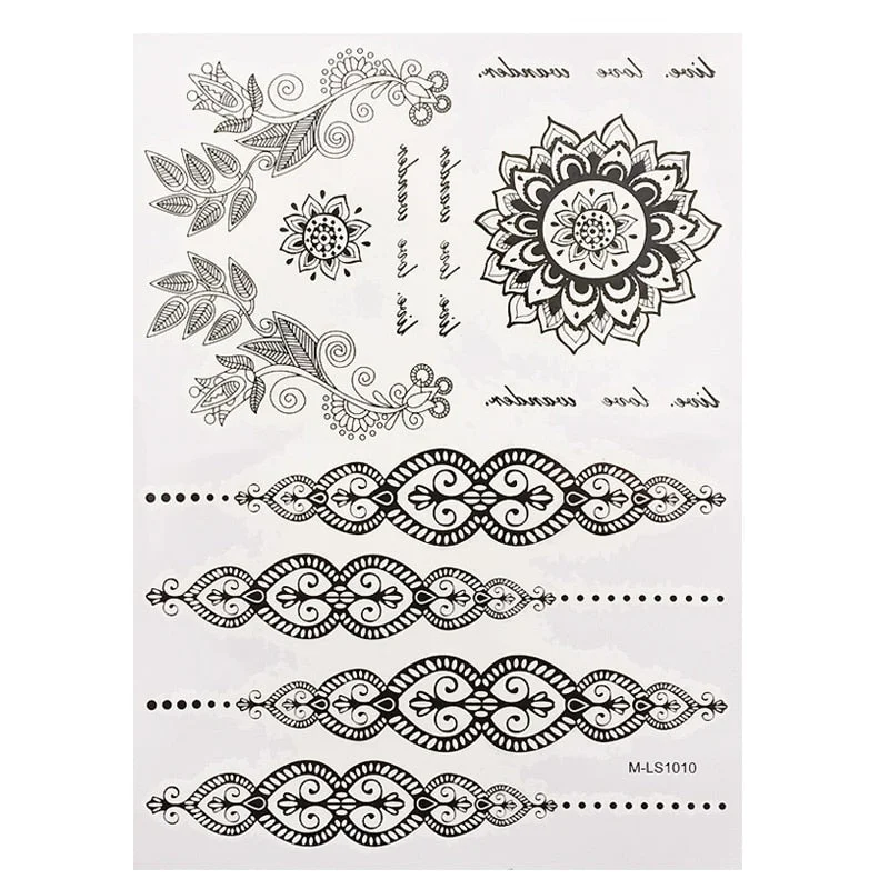 Pretty Temporary Black Henna Tattoos Waterproof Women Body Tattoo Stickers