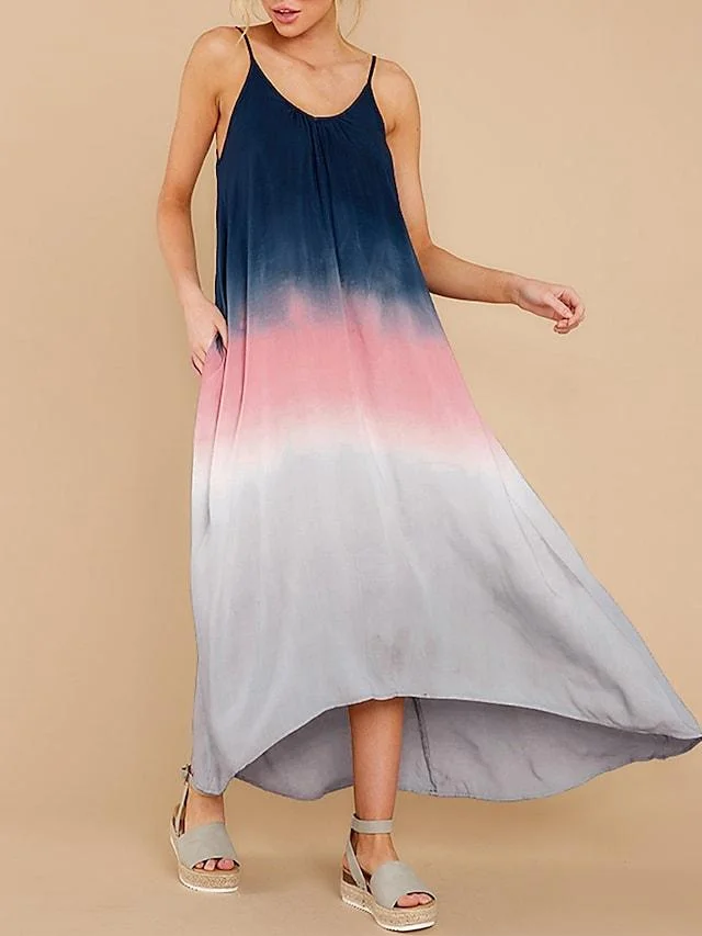 Basic Women's Fradient Backless Dress Maxi Long Bottoms Beach for Summer Cold Shoulder Sexy Tie Dye Wear