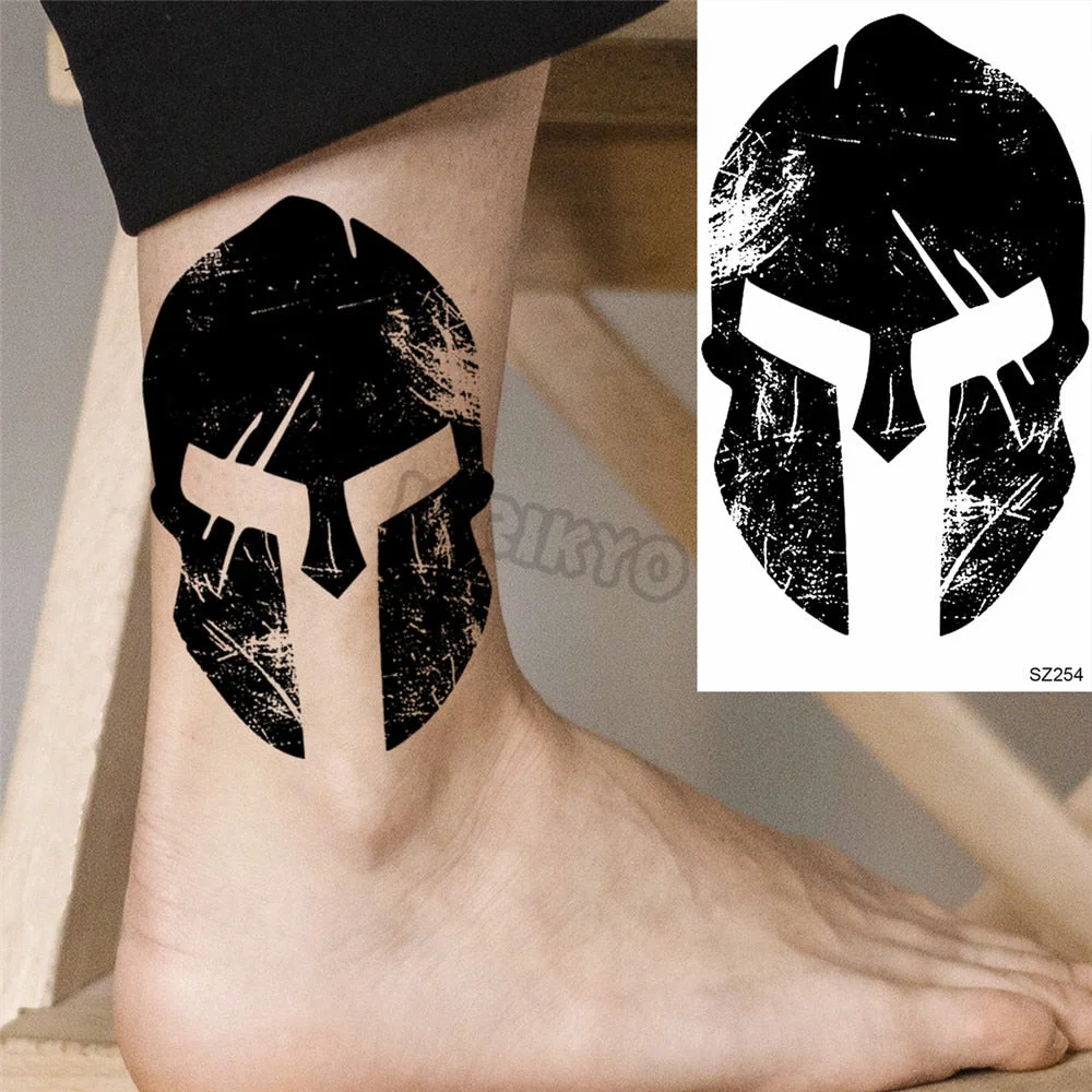 Black Spartan Small Temporary Tattoos For Women Girls Realistic Sun Flower Cosmic Sword Fake Tattoo Sticker DIY Arm Leg Tatoos
