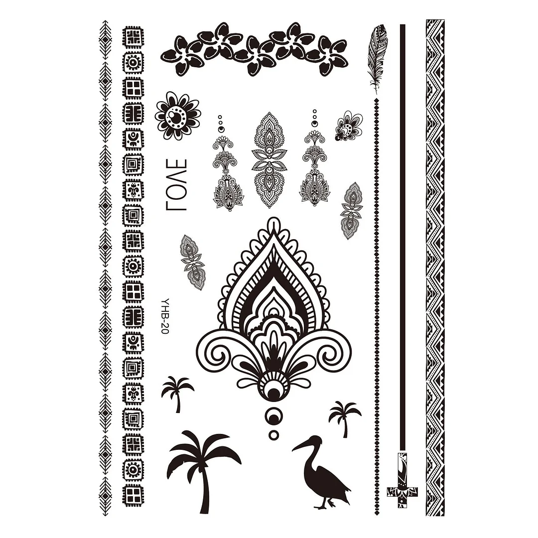 Stockings Tattoo Legs Black Henna Lace Bracelet Temporary Tatoo Sticker Mehndi Stickers for Hand Finger Leg Thigh Body Art Decal