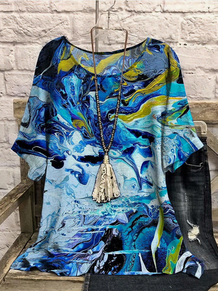 Women Long Sleeve V-neck Graphic Floral Printed Top