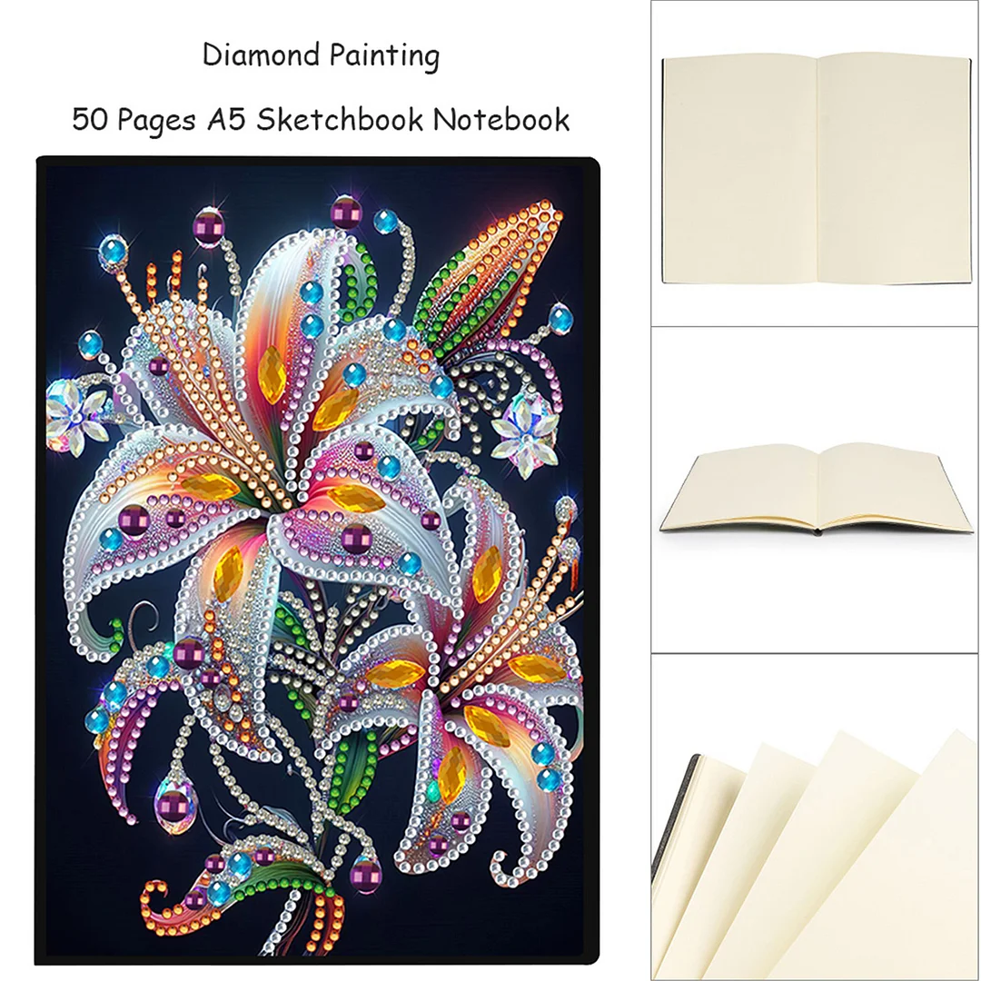 DIY Flower Diamond Painting Journals Notebooks 50 Pages A5 No Lines Special Shaped Diamond Art Kits for Beginners Craft Lovers and Artists (Lily)