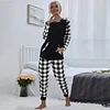Women's Plaid Round Neck Home Casual Suit