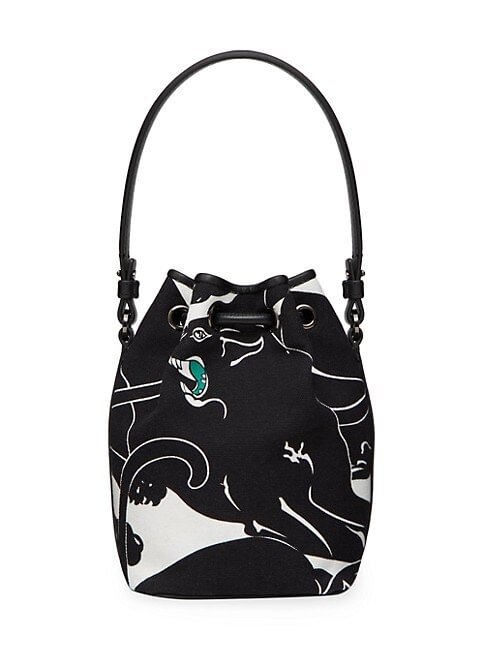 Valentino Garavani Mini Valentino Garavani Escape Bucket Bag in Canvas with Panther Print and Jewel Logo 5 out of 5 Customer Rating