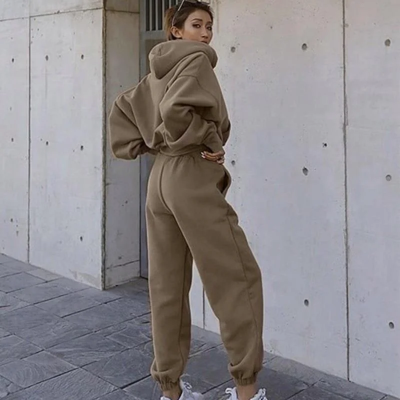 Sonicelife Jogger Hoodies Sweatshirts Women 2 Piece Sweat Pant Set Loose Tracksuit Sport Wear Autumn Casual Female Clothing