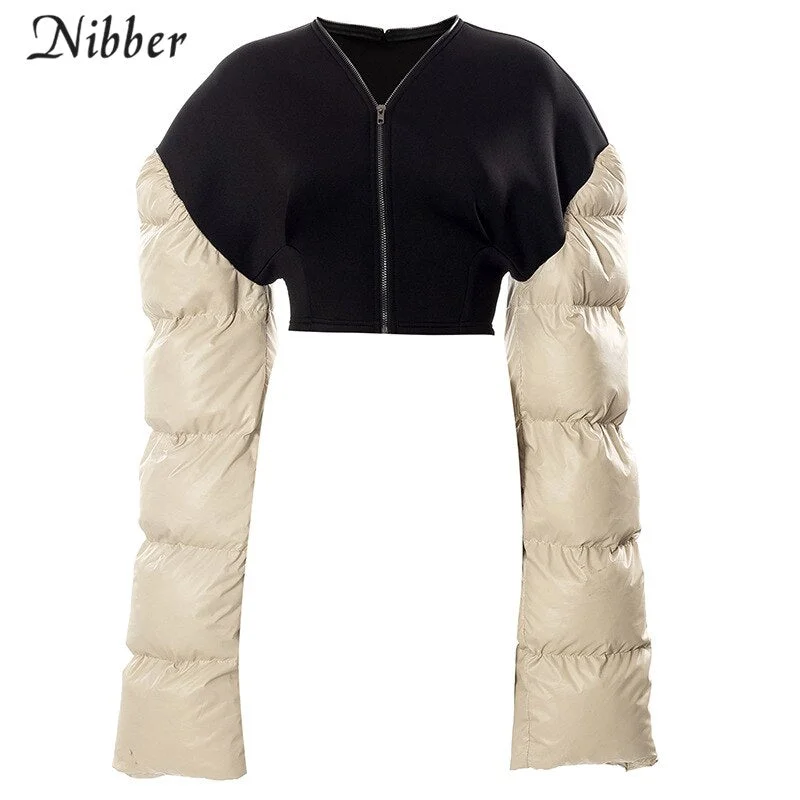 Nibber 2022 Winter Contrasting Color Stitching Cotton Jacket Thick Coat Lengthened Sleeves For Women Going Out Wear Street Clubs