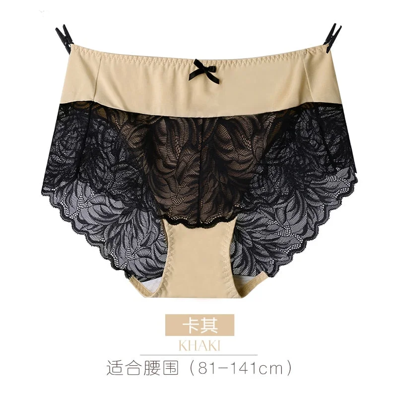 Women Underwear Sexy Lace Panties Plus Size Mid Waist Briefs Thin Comfortable Soft Large Size Modal Underpanties