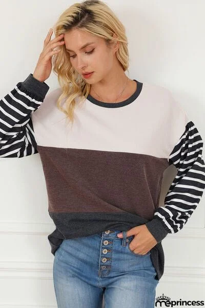 Striped Color Block Dropped Shoulder T-Shirt