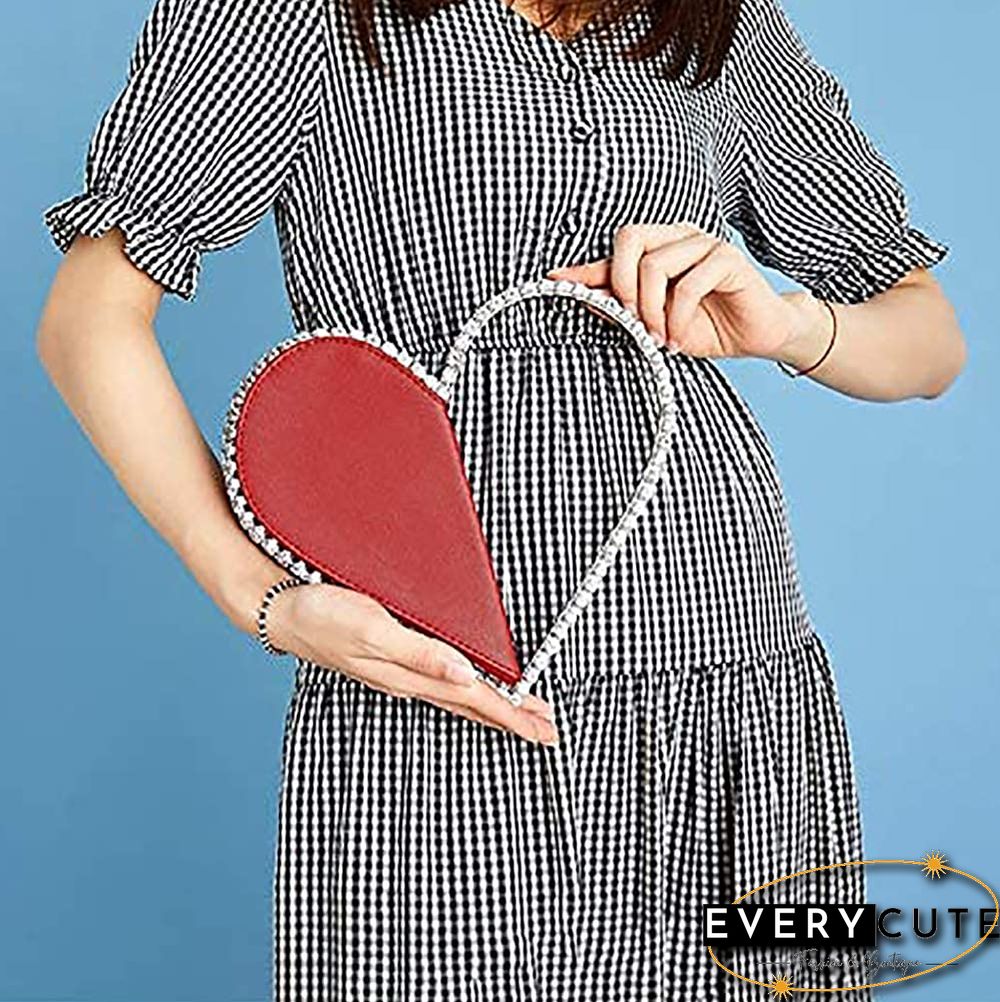 Red Heart Shaped Party Evening Clutch Bags with Crystal