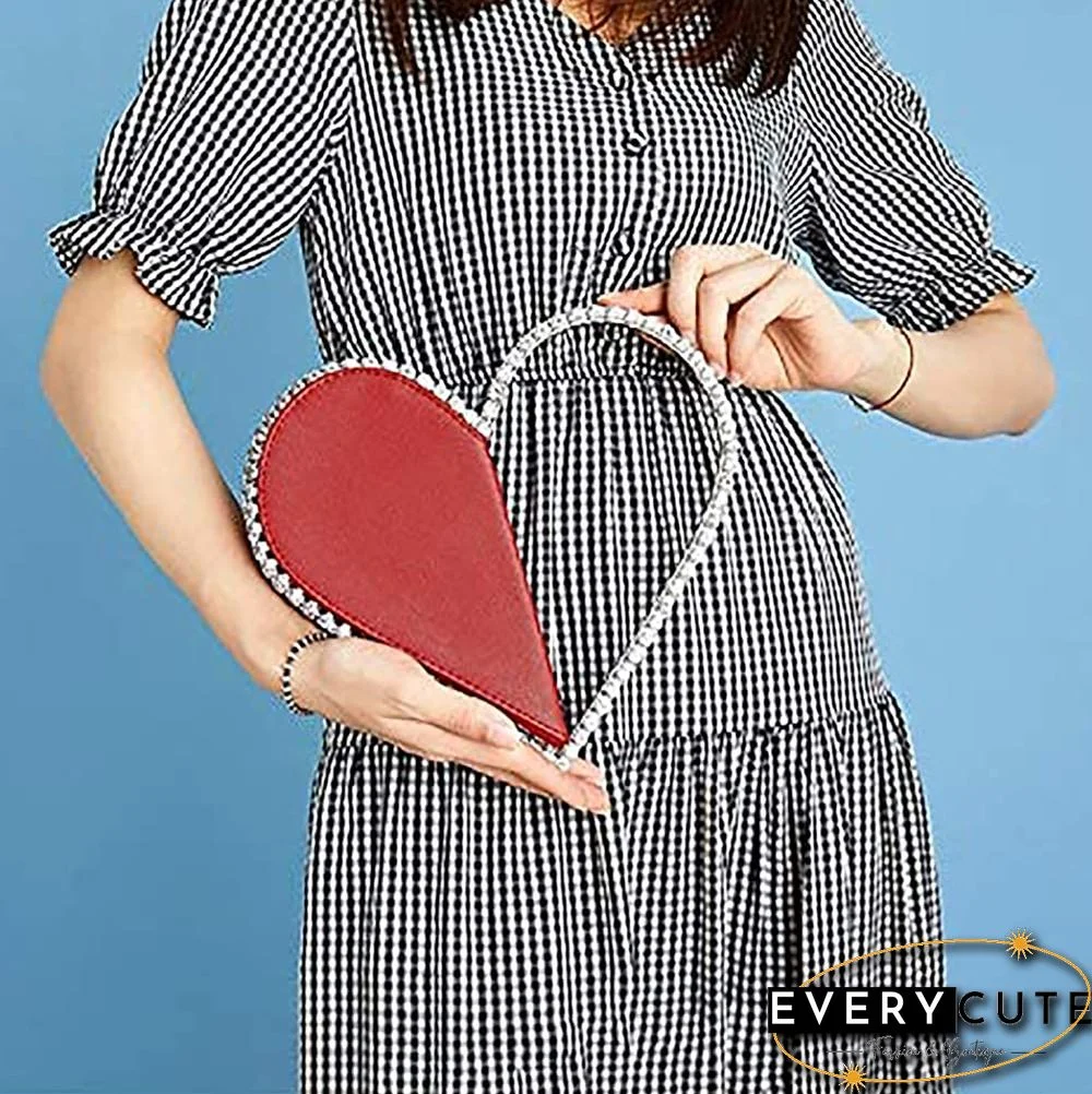 Red Heart Shaped Party Evening Clutch Bags with Crystal