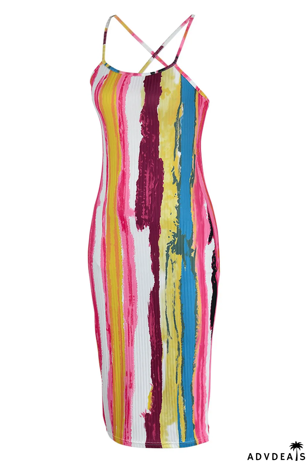 Purple Sexy Striped Print Patchwork Spaghetti Strap Sling Dress Dresses