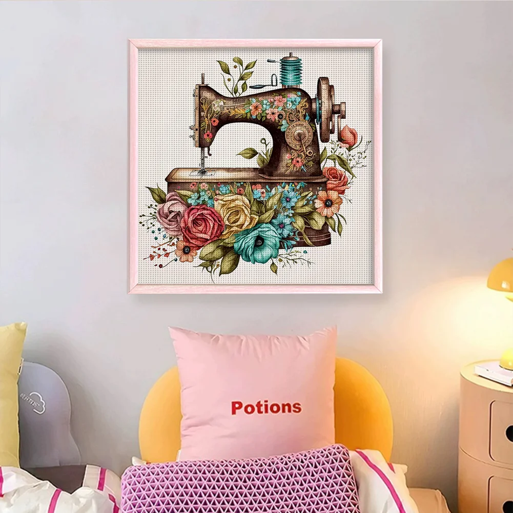 14CT Full Counted Cross Stitch - Sewing Machine(Canvas|40*40CM)