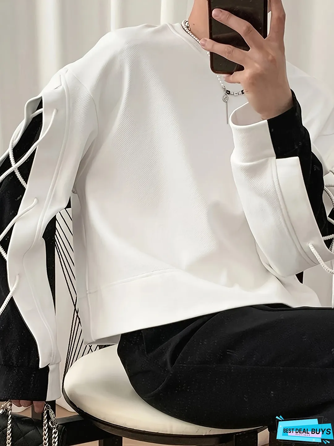 Plus Size Men's Contrast Color Sweatshirt Oversized Fashion Drawstring Tops, Men's Clothing